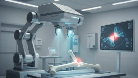 advanced robotic system assisting in osteoanalysis and x-ray visualization of bone fractures in a medical environment