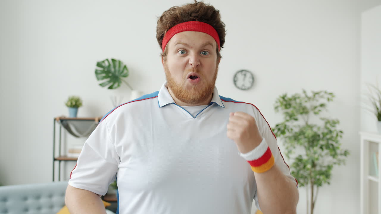 Excited Overweight Man Celebrating