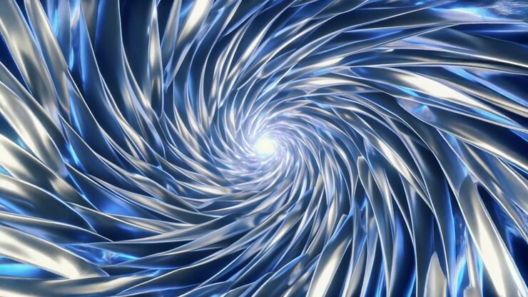 Abstract Metallic Spiral Tunnel with Glowing Light Center