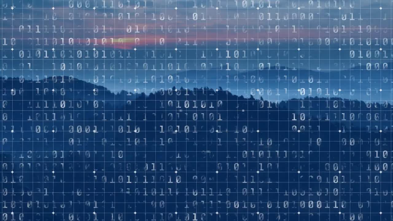 Animation of data processing over landscape
