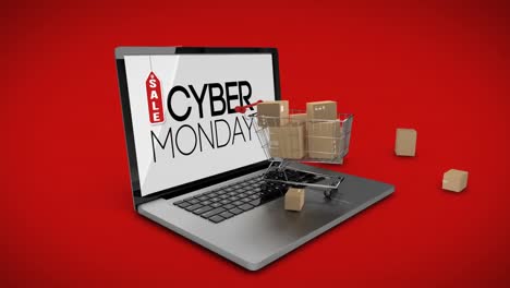 Logotipo-De-Cyber-Monday-En-Una-Computadora-Portátil-Con-Carrito-De-Compras