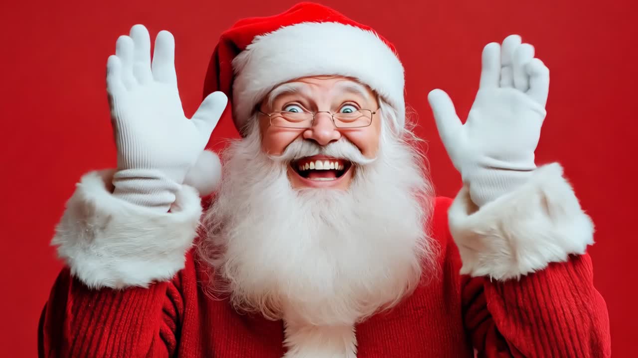 손을 높이 들고 산타클로스로 옷을 입은 남자