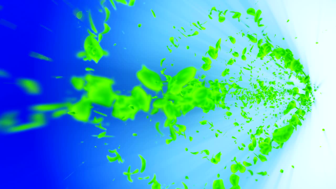 vórtice de hojas verdes. espiral partícula brillante de hojas estacionales. hoja danzante. colorida animación de bucle de túnel de la naturaleza.