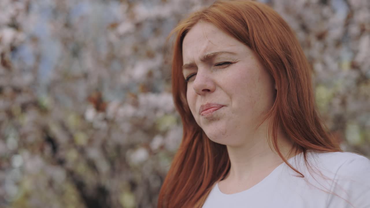Woman experiencing discomfort outdoors