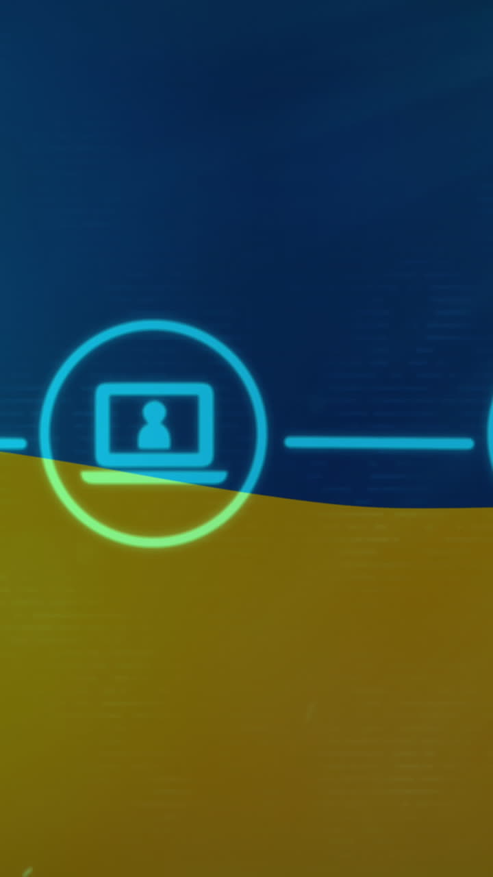animación de conexiones con iconos sobre la bandera de ucrania
