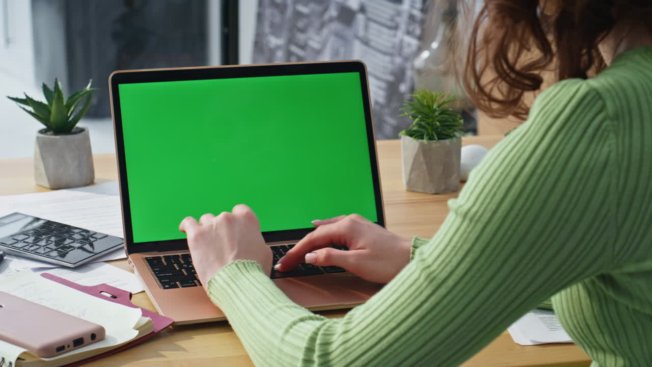 Teacher hands typing mockup laptop at workdesk closeup. Woman working computer