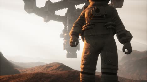 un astronauta caminando por el planeta marte.