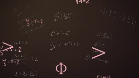 animación de ecuaciones matemáticas y símbolos sobre un fondo oscuro