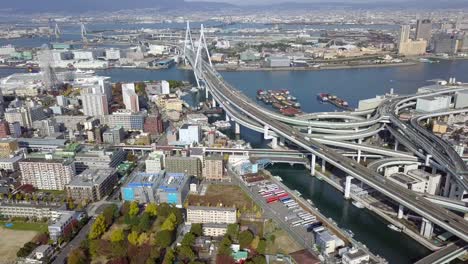 aerial view interchange highway and overpass in city of osaka city, osaka, kansai, japan