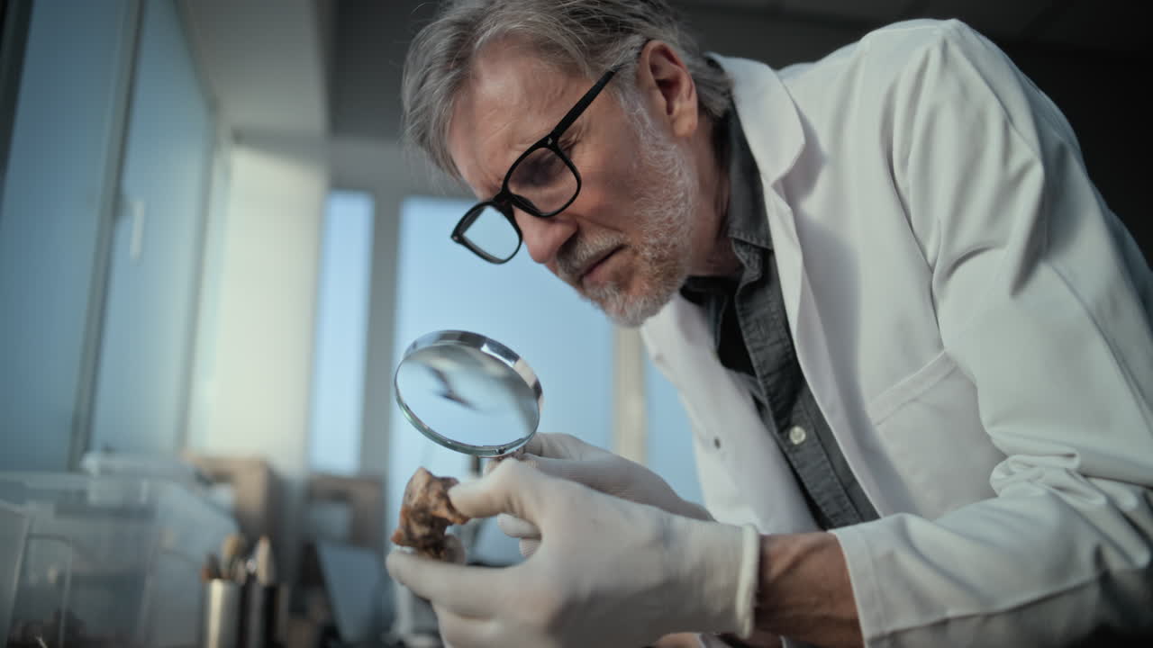 paleontólogo examinando fósiles