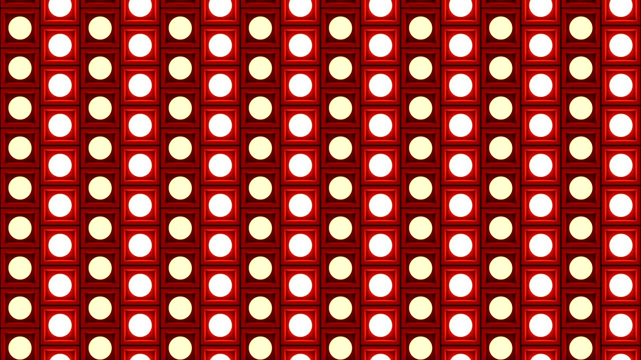 Luci lampeggianti, lampadine a muro con motivo a rotazione verticale, sfondo rosso del palco, loop VJ