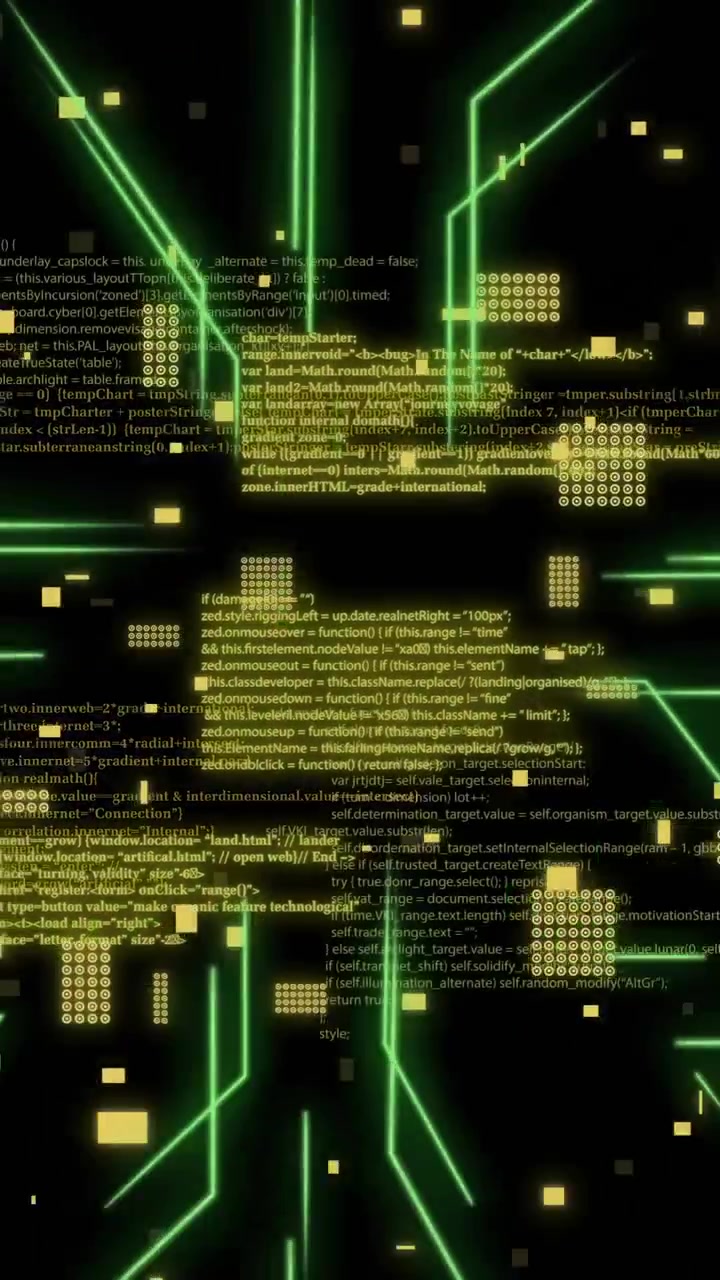 Animation of green data processing on black background