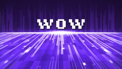 animación de la pantalla de un videojuego antiguo con la palabra pixelada wow escrita