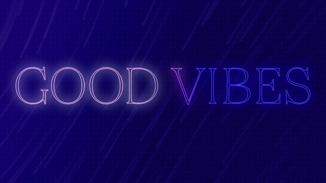 Animazione di testo 'good vibes' su motivo su sfondo blu.