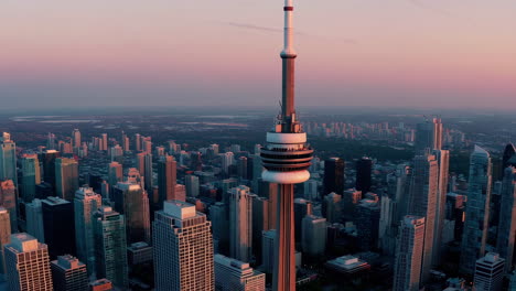 toronto skyline with cn tower at sunrise/sunset