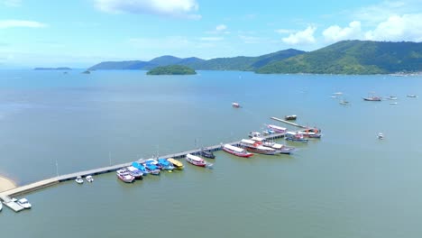 Paraty,-rio-de-janeiro-RJ,-Brazil,-reveal,-drone-footage,-artisanal-boat-port,-caisao