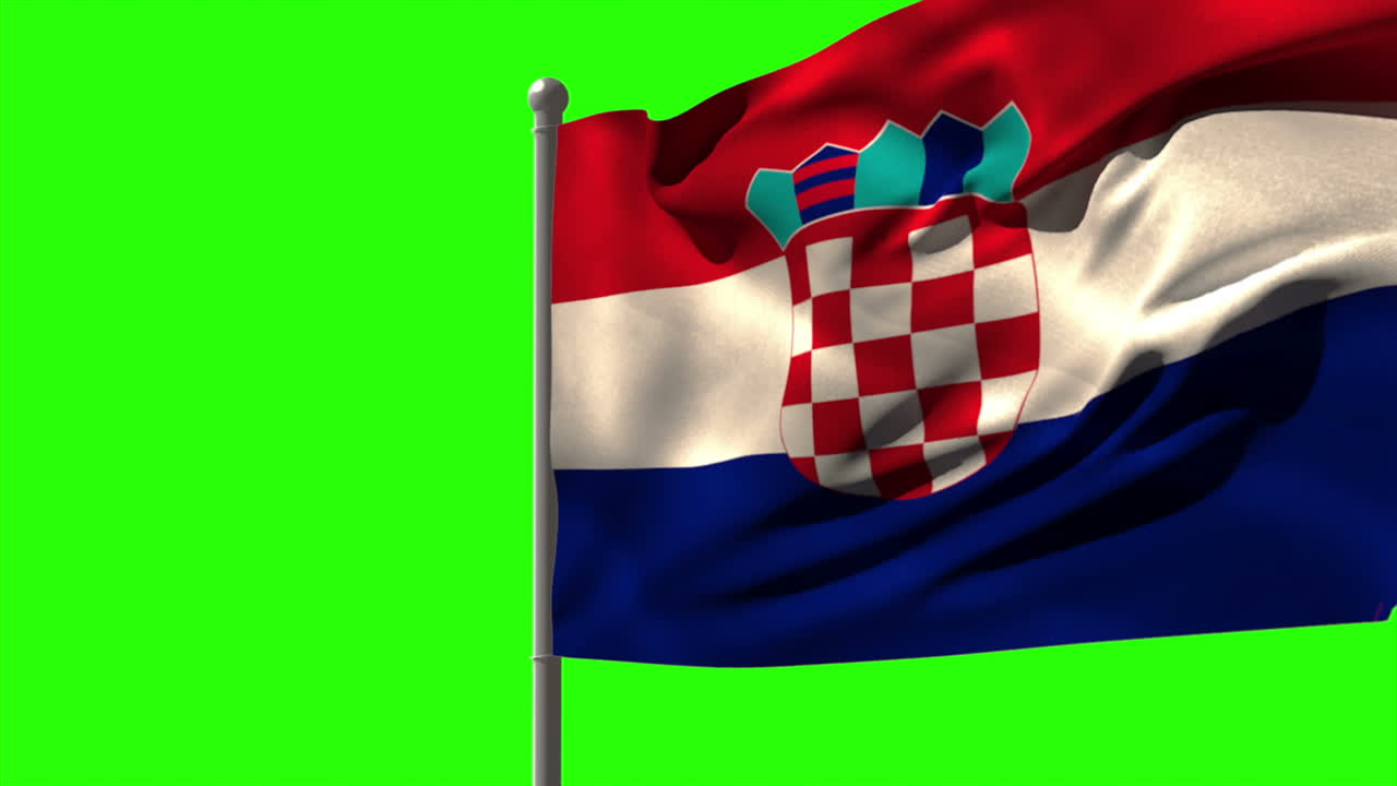 크로아티아 국기가 발 기둥에 흔들리고 있다.