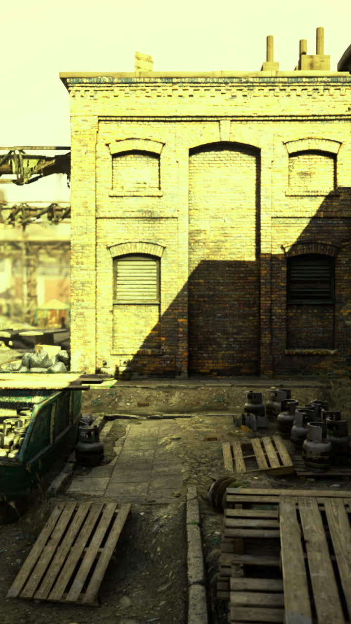 Urban decay captivates in a deserted industrial alleyway at sunset