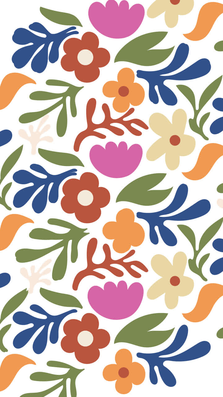 손으로 그린 다채로운 매티스 패턴 디자인의 모션 그래픽