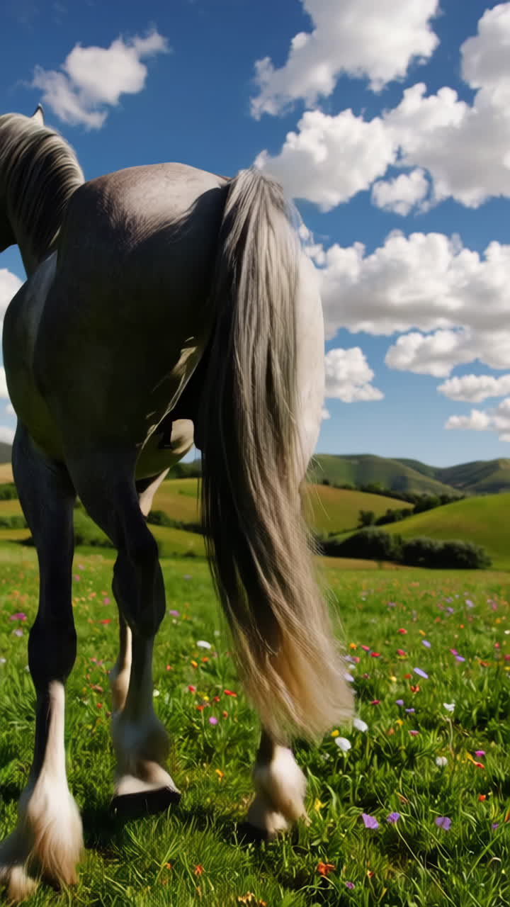 Gray Horse in a Colorful Meadow