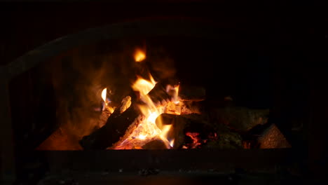 logs burning in an outdoor fireplace