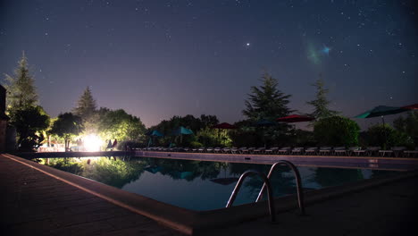 nightlapse of the milkyway over a swimming pool reflection stars france