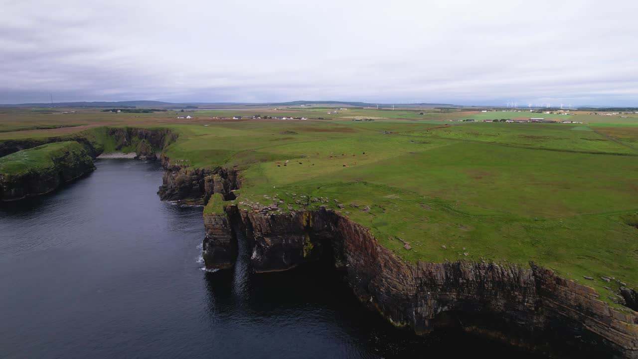 초록색 과 평온한 분위기, 스코틀랜드의 거친 절벽과 해안선, 공중 풍경