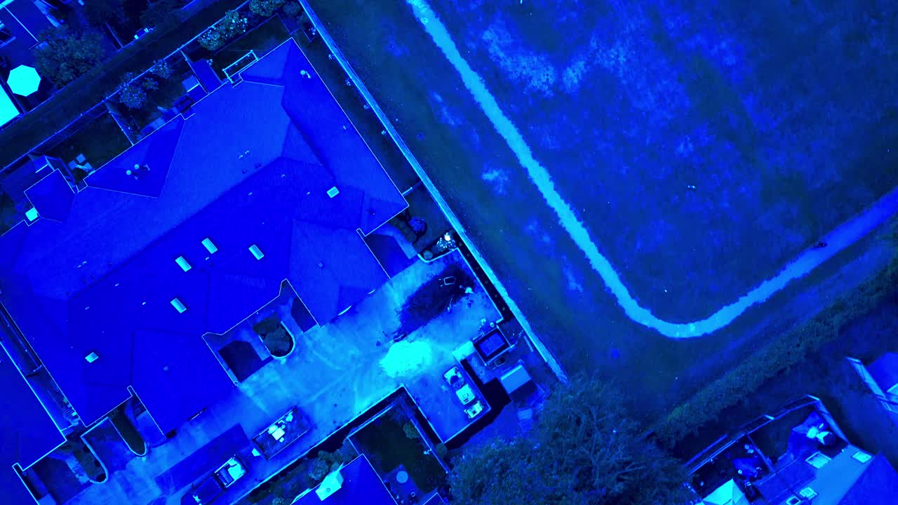aerial perspective of the quiet premium residential neighborhood showcasing the duplex housing in Richmond BC Canada Vancouver minutes from the airport twilight evening park real estate dream YVR1-2