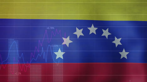 processing financial data animation over venezuelan flag background