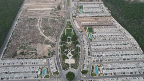 aerial view above big suburb neighbourhood in playa del carmen, mexico