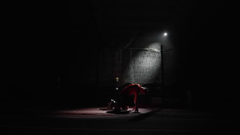 athlete preparing for sprint race at night