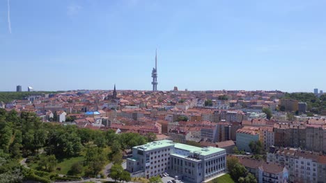 amazing aerial top view flight prague downtown city czech republic in europe, summer of 2023