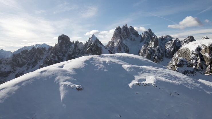 Aerial view of the Dolomites - the Italian Alps, during winter