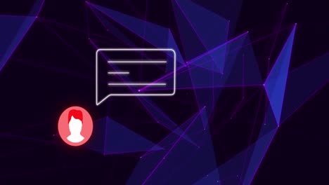 animación de formas violetas y alerta de redes sociales con icono de usuario sobre fondo negro