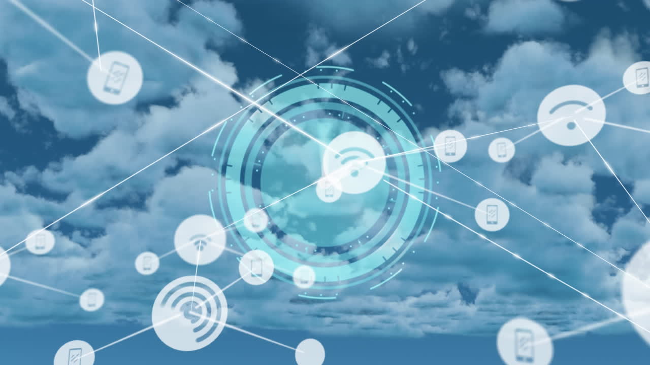 범위 스캐닝을 통해 디지털 아이콘으로 연결 네트워크의 애니메이션