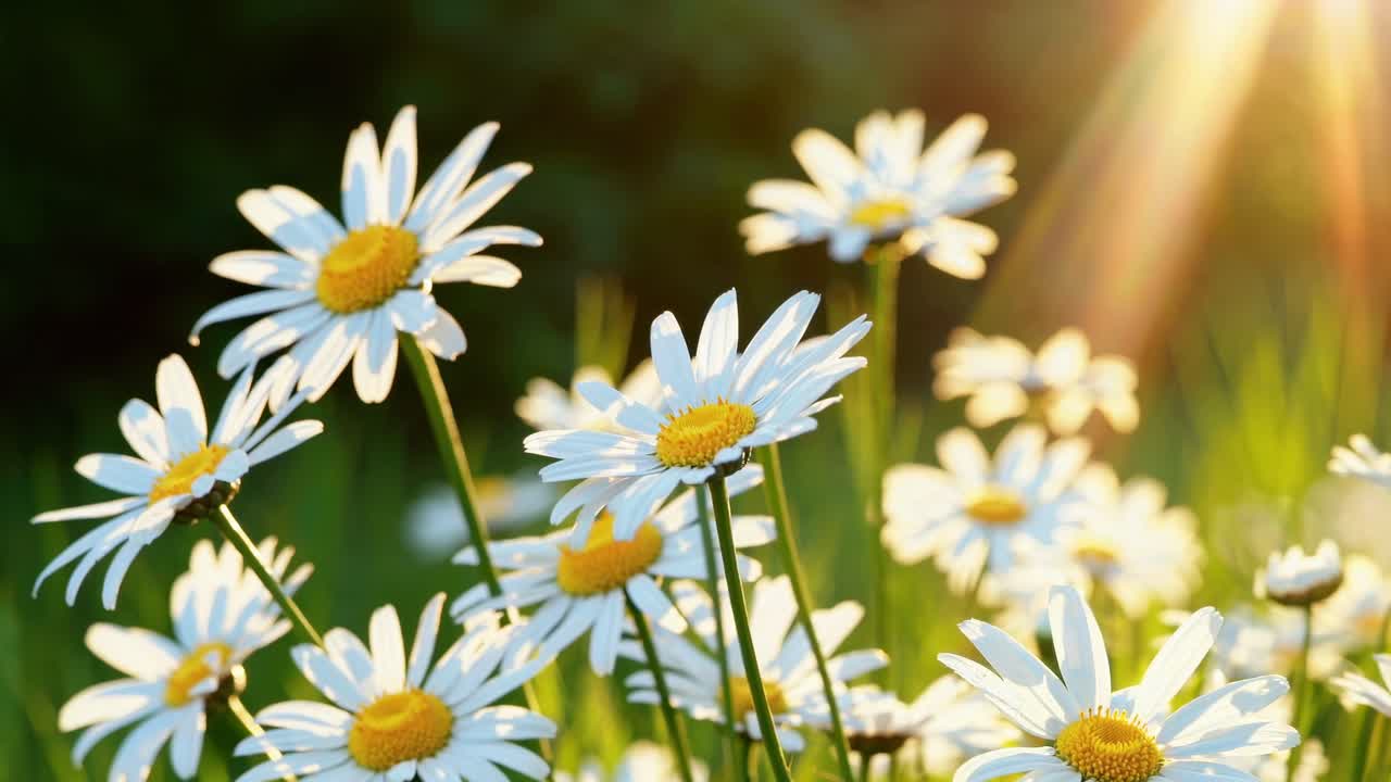 Margherite Bianche che Ondeggiano Dolcemente in un Campo Soleggiato con Luce Dorata