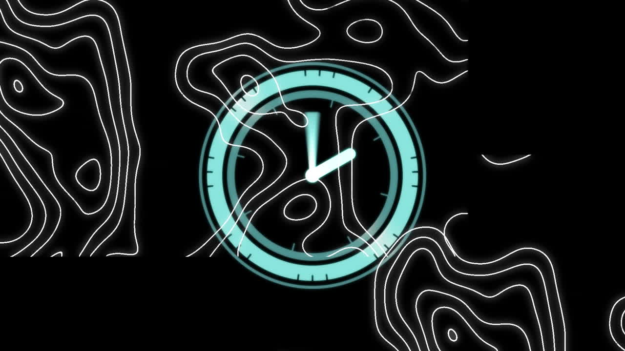 Animation of clock over white lines on black background