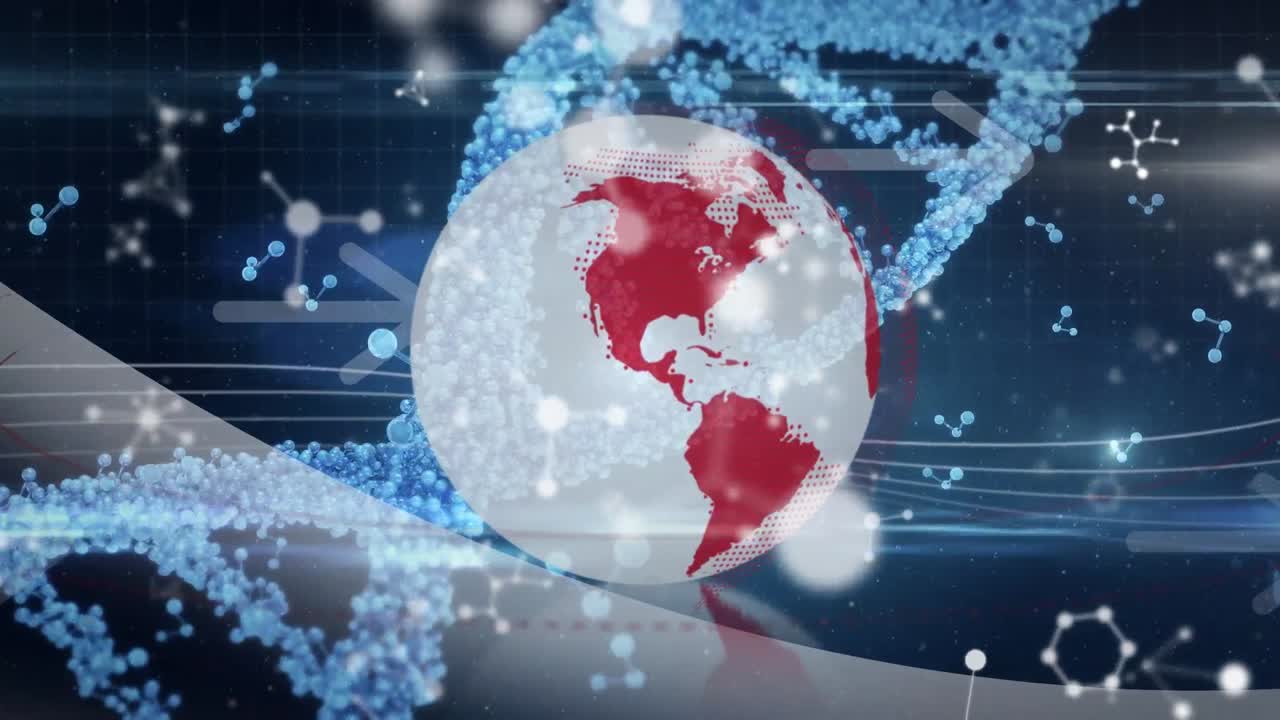 해군 배경에서 dna, 지구, 분자 및 데이터 처리의 애니메이션