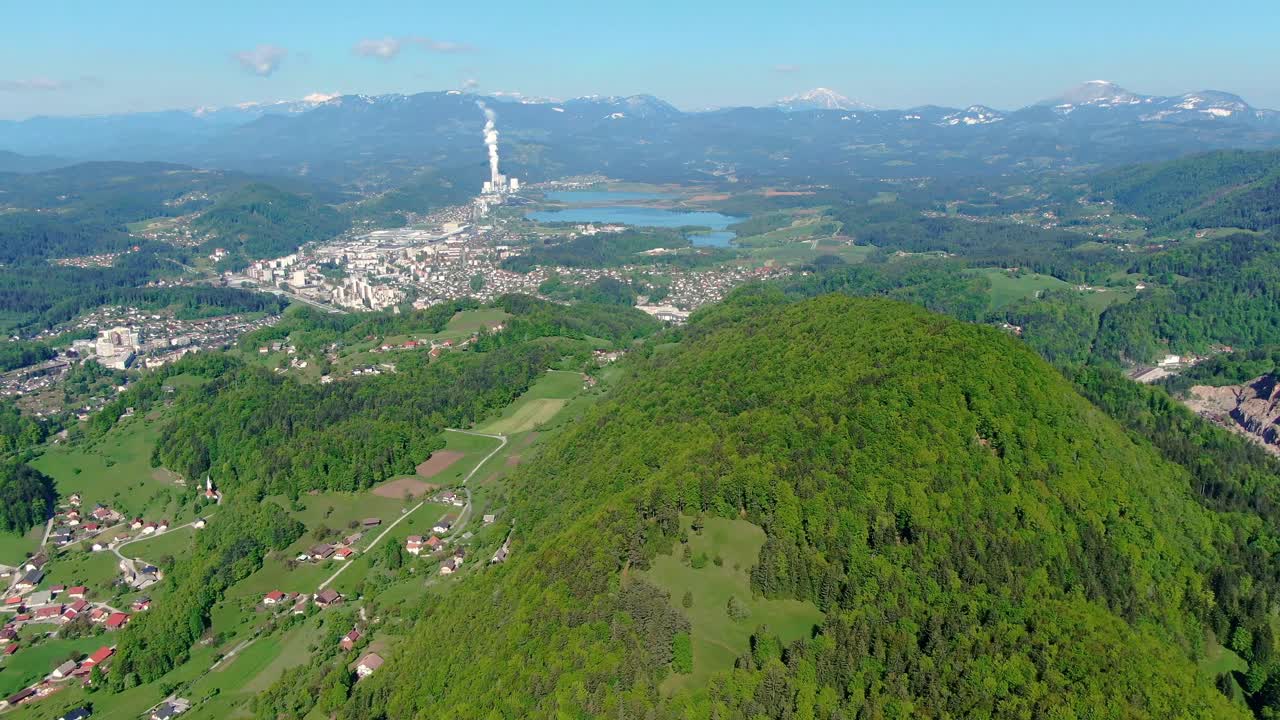 Marvelous stunning lush Velenje Slovenia aerial tilt up