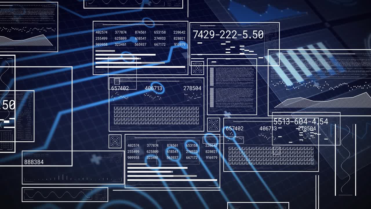 Blue trace initiating translucent data windows populating, connecting, pulsing for live monitoring