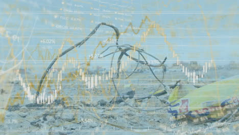 animación del procesamiento de datos financieros sobre un vertedero de basura