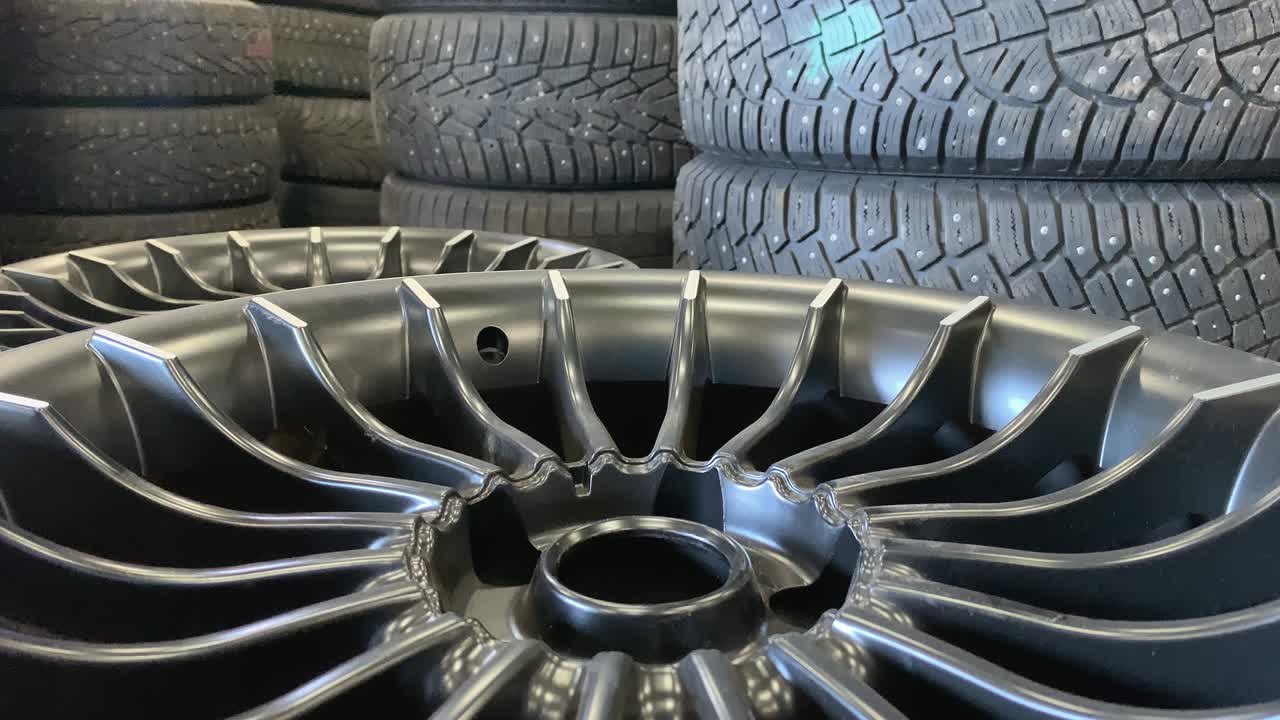 겨울 타이어의 클로즈업.