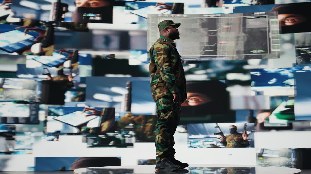 Armed forces officer monitoring satellite imagery to gather intelligence