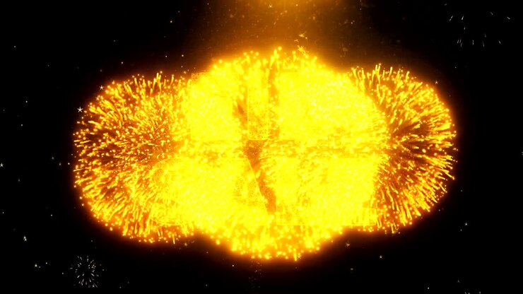 Eid Sale Text on Firework Display Explosion Particles.