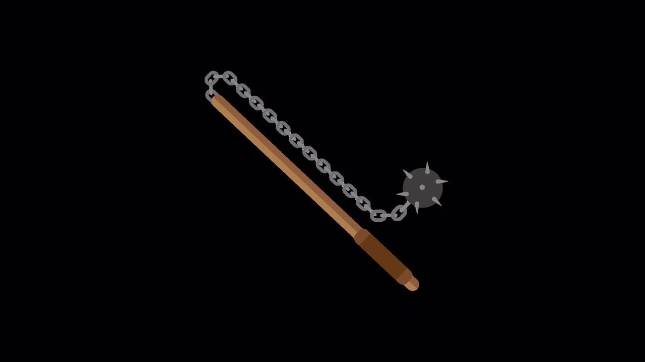 Animación 2D de un mayal medieval ensamblándose