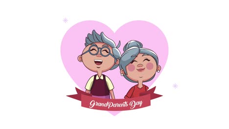 happy grandparents day lettering with couple lovers in heart