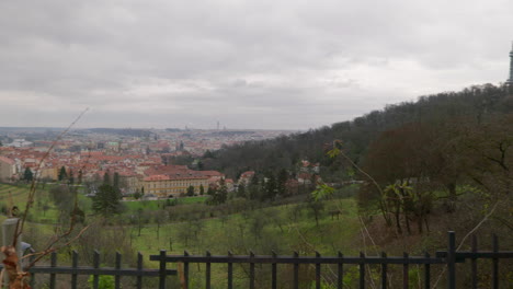 a popular tourist panorama view of historical prague on a cloudy day