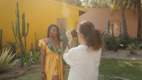 fashion photoshoot in a tropical garden