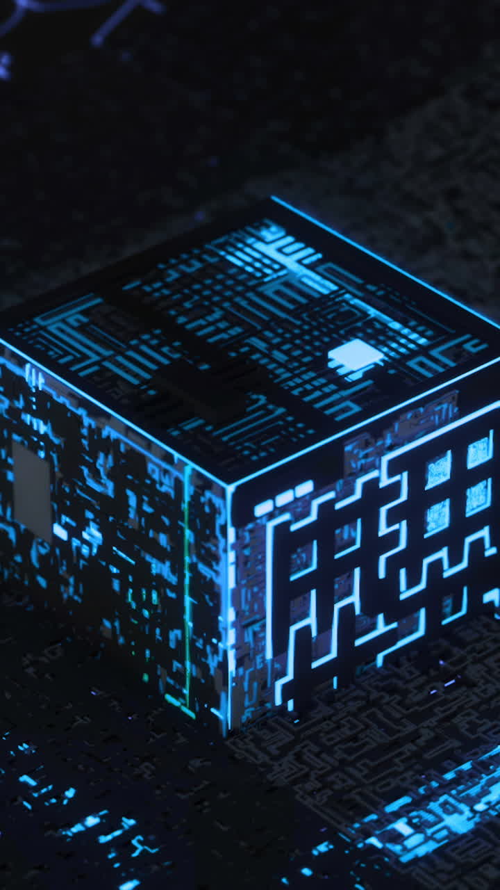 Futuristic Glowing Circuit Cube