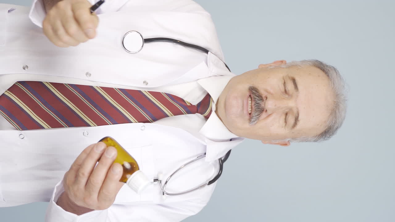 ⁇ 은 의사의 수직 비디오는 약물의 사용을 설명합니다.